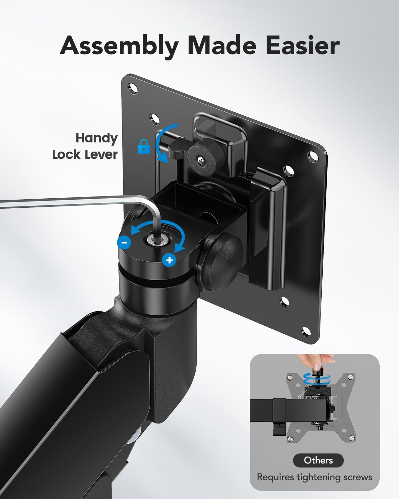 Lock lever for easy installation on HUANUO Ultrawide Monitor Mount