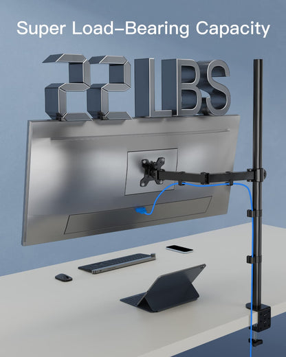 Single monitor mount with 22 lbs load capacity and adjustable design for ergonomic setup.