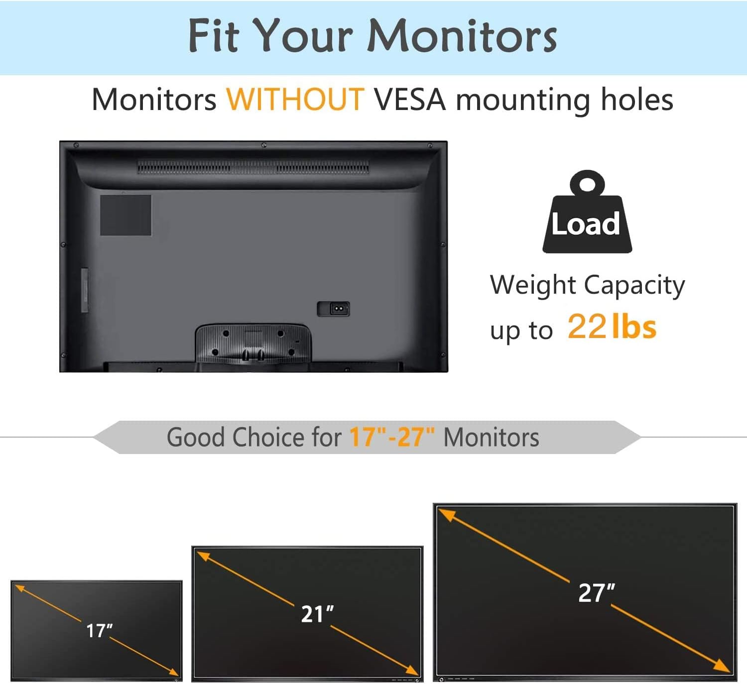 HUANUO Universal VESA Mount Adapter Kit, Non-VESA Adapter for 17 to 27 Inch Monitor Screens to 75x75 VESA Mount