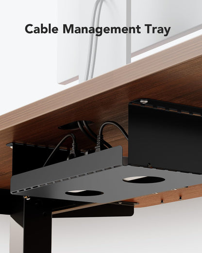 Cable management tray for HUANUO standing desk, organizing wires under the desktop