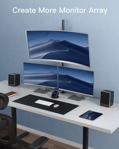 Dual monitor setup with adjustable mounts on a modern workspace desk