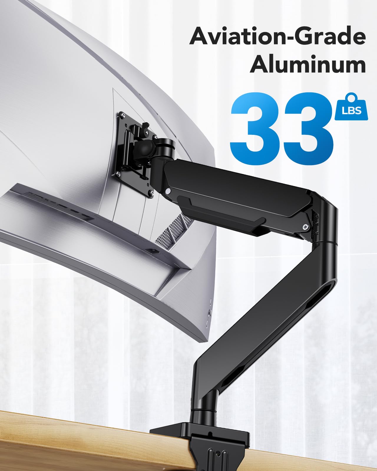 HUANUO Ultrawide Monitor Mount in aviation-grade aluminum holding up to 33 lbs