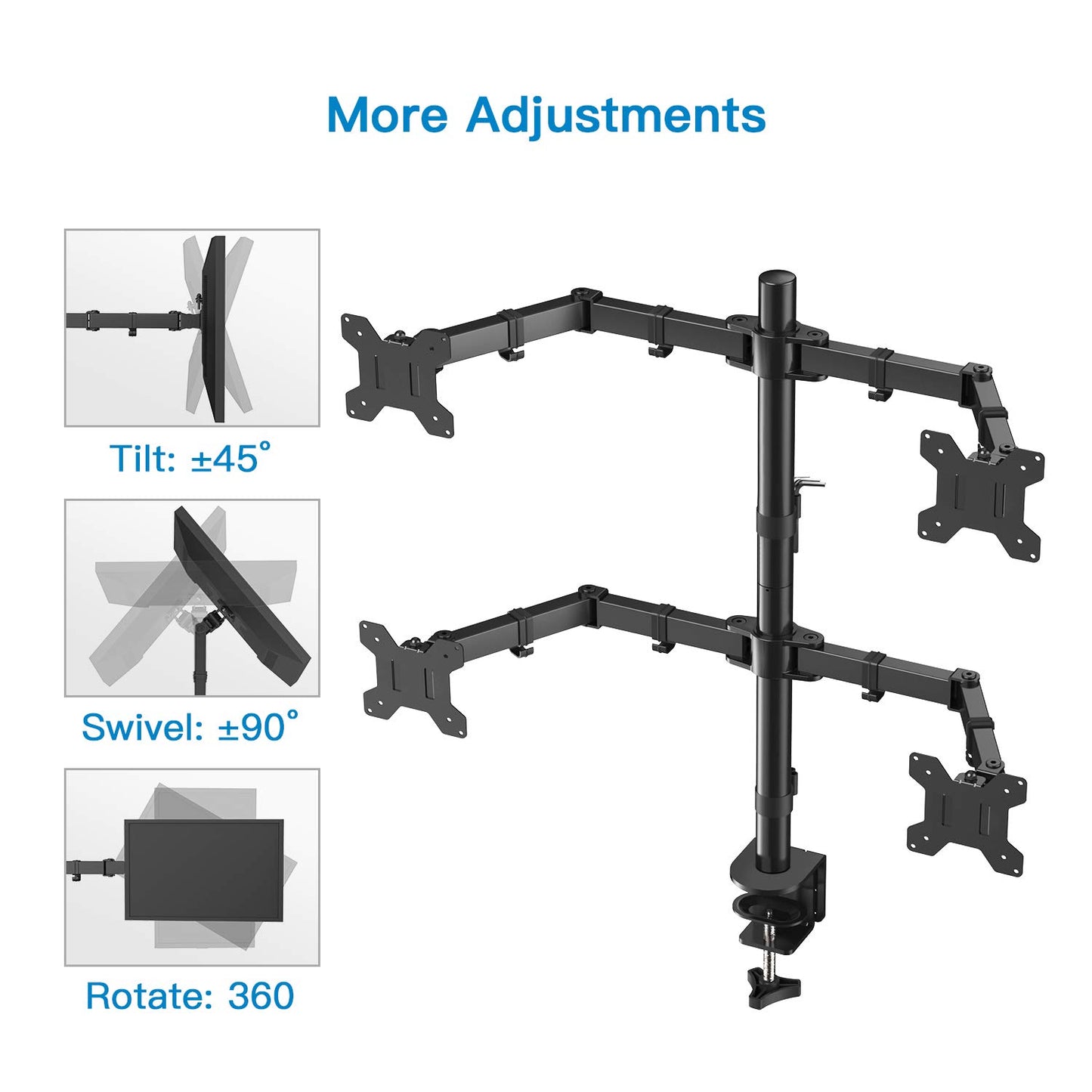 QF2 Quad Monitor Stand: 4 Monitor Desk Mount for 13-27 Inch Screens