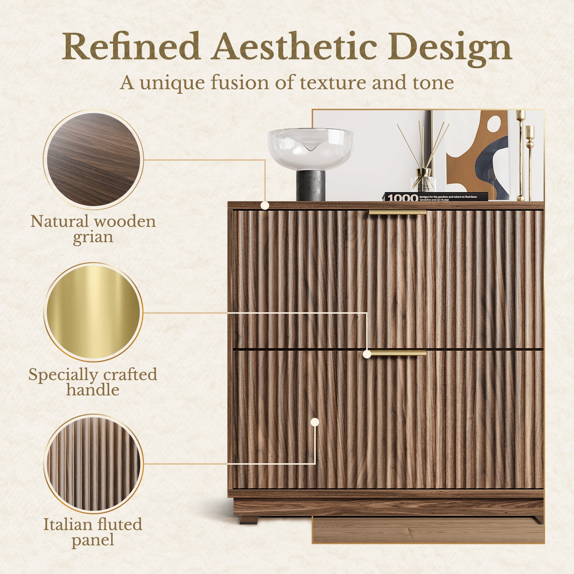 63" Desk + 2 Drawer Wood File Cabinet / Fluted - Dark Walnut - 