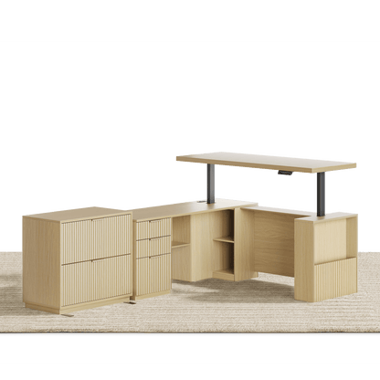 63" Desk + 2 Drawer Wood File Cabinet / Fluted - Natural Oak - 