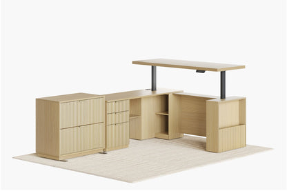 63" Desk + 2 Drawer Wood File Cabinet / Fluted - Natural Oak - 