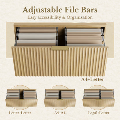 63" Desk + 2 Drawer Wood File Cabinet / Fluted - Natural Oak - 