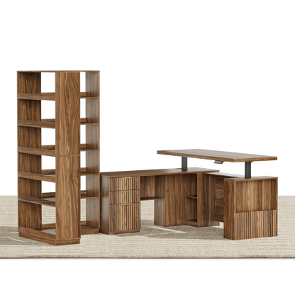 63'' Desk + 73’‘ Corner Bookshelf/ Fluted - Dark Walnut - 