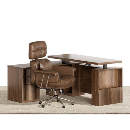63" Desk · L - shaped + Celestia Chair / Fluted - Dark Walnut - 