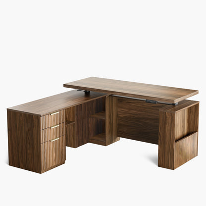 63" Desk · L - shaped + Celestia Chair / Fluted - Dark Walnut - 