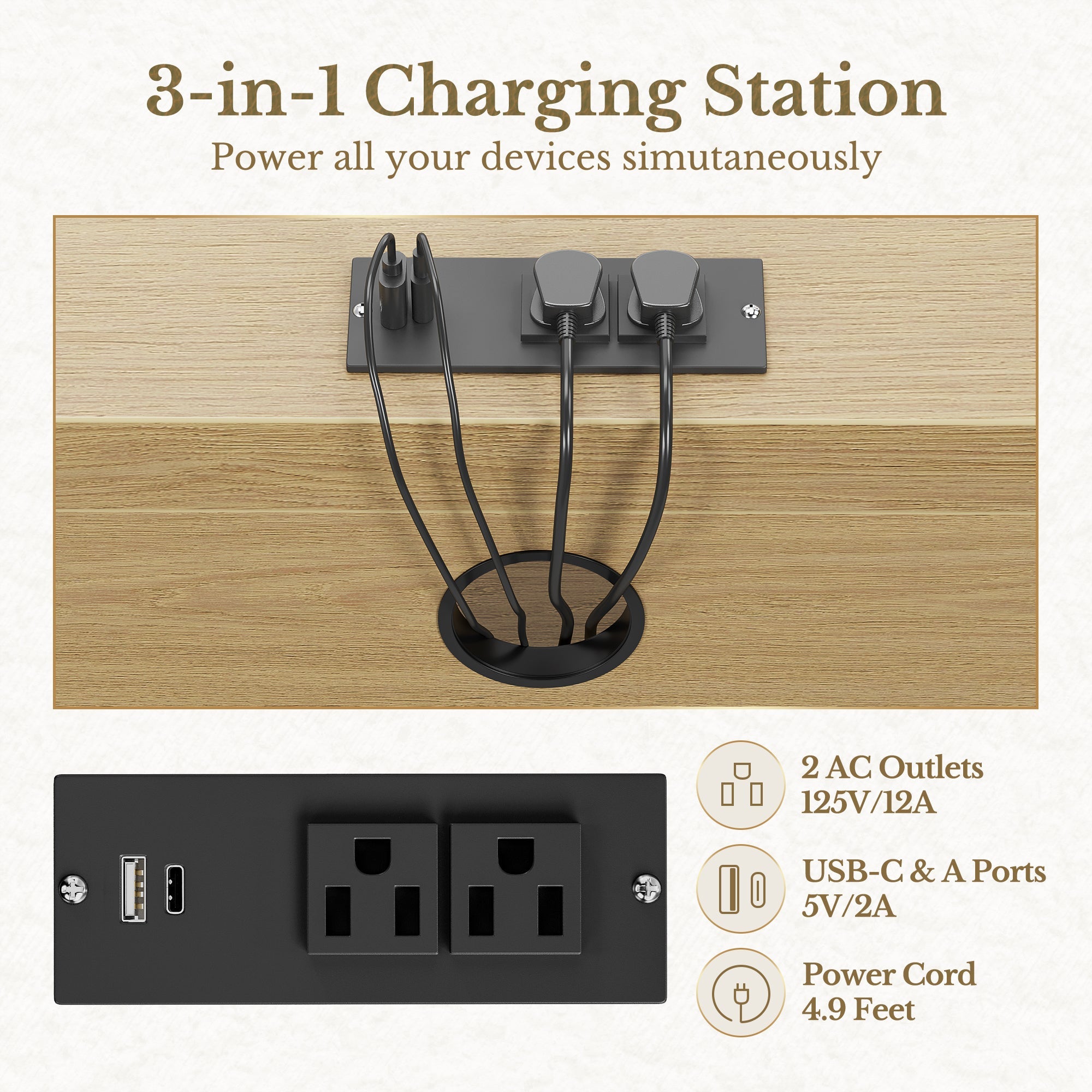 63" Desk · L - shaped + Charging Printer Cabinet / Fluted - Natural Oak - 