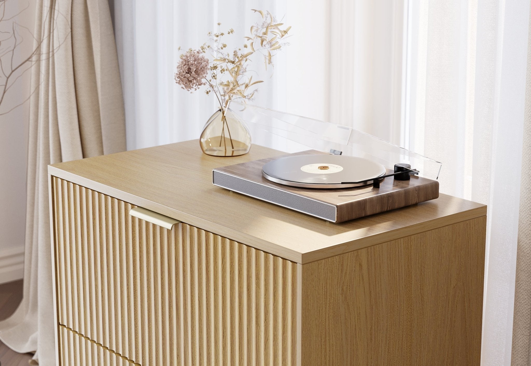 63" desk+73" Bookshelf+2 Drawers / Fluted - Natural Oak - 