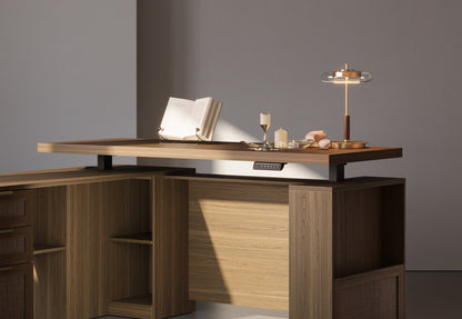 63" desk+73" Bookshelf+2 Drawers / Rattan - Light Walnut - 