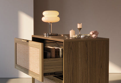 63" desk+73" Bookshelf+2 Drawers / Rattan - Light Walnut - 