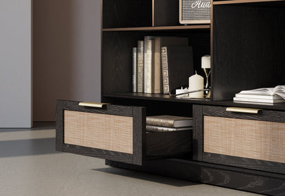 63" desk+Dual 73" Bookshelf+60" Wide Bookshelf / Rattan - Black - 