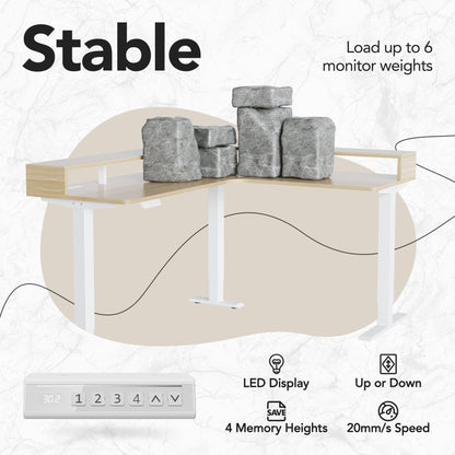 63" Electric L Shaped Stadning Desk with LED Strip & Cabinet - Light Walnut