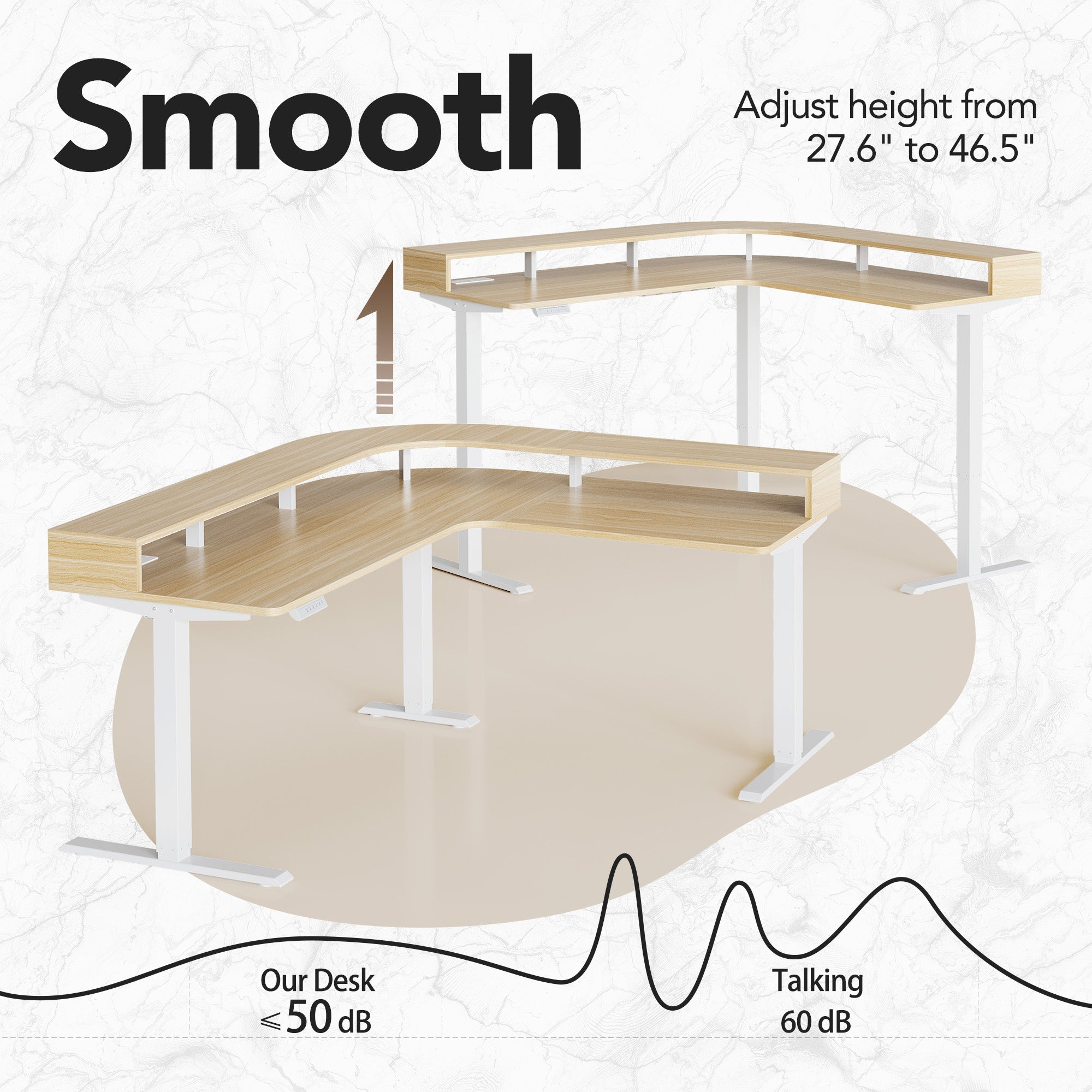 63" Electric L Shaped Stadning Desk with LED Strip & Cabinet - Light Walnut