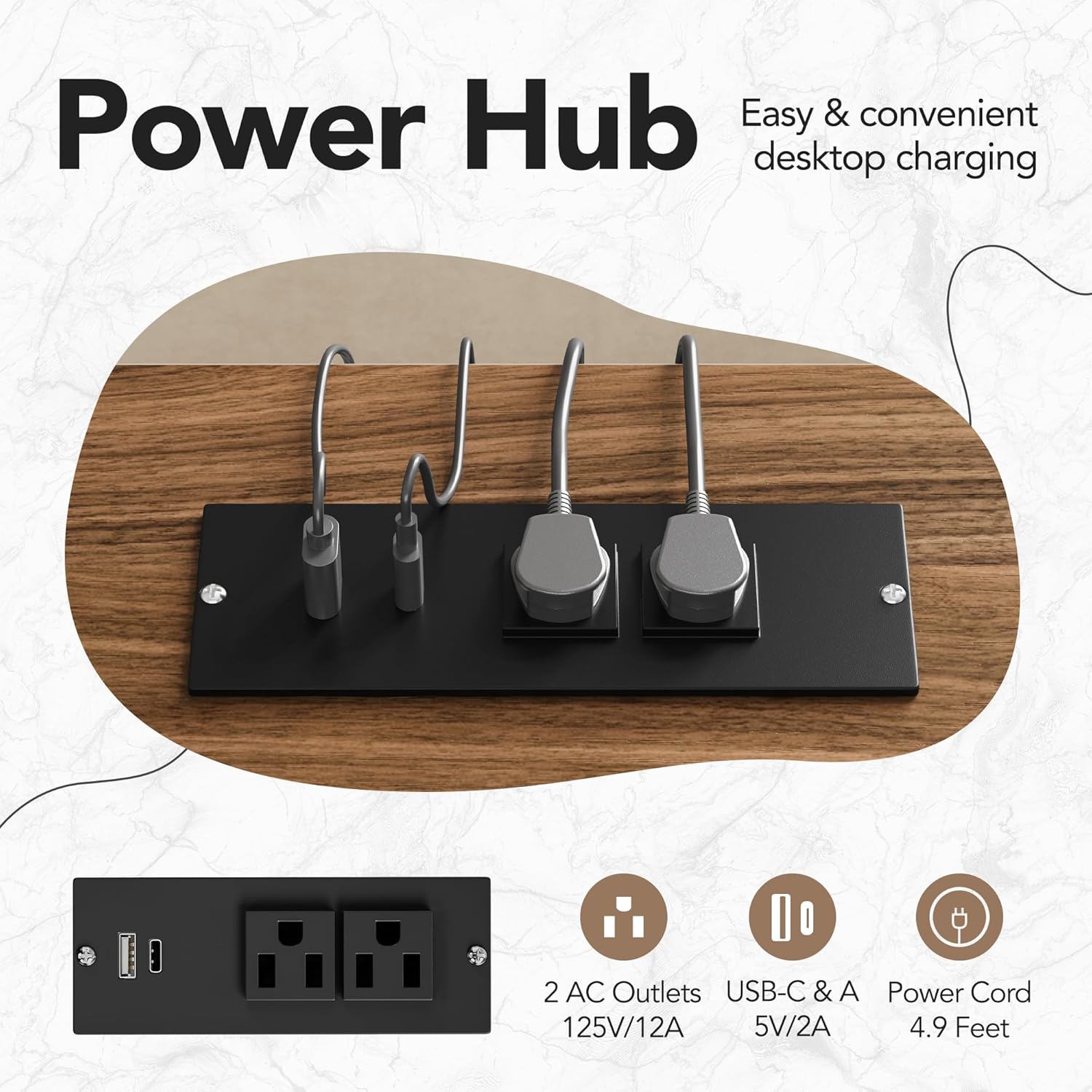 63" Electric L Shaped Stadning Desk with LED Strip - Walnut