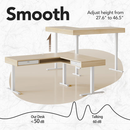 63" Electric L Shaped Standing Desk With 2 Under Desk Drawers & Cabinet - Light Walnut