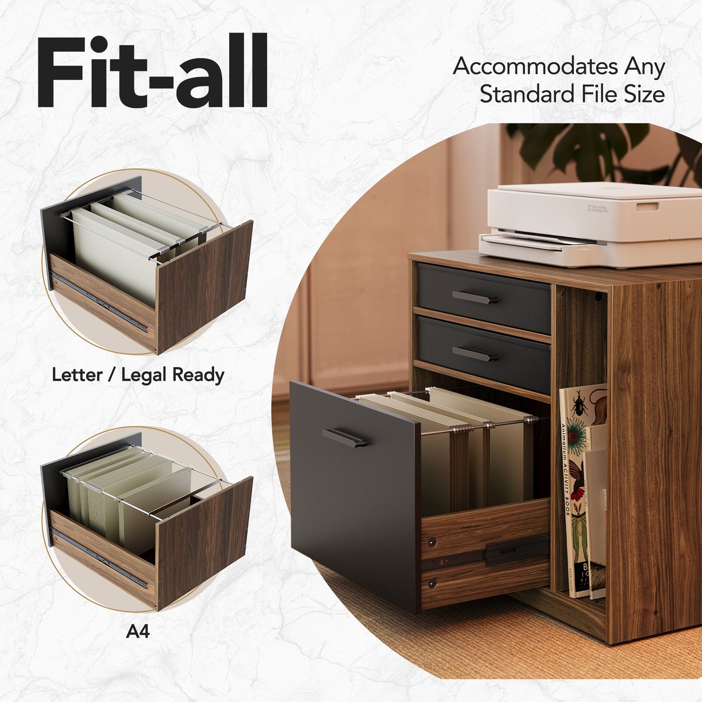 63" Electric L Shaped Standing Desk With 2 Under Desk Drawers & Cabinet - Walnut