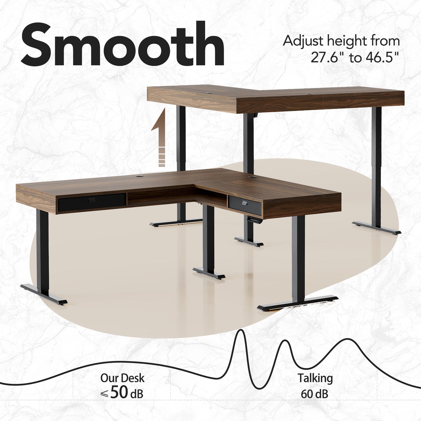 63" Electric L Shaped Standing Desk With 2 Under Desk Drawers & Cabinet - Walnut