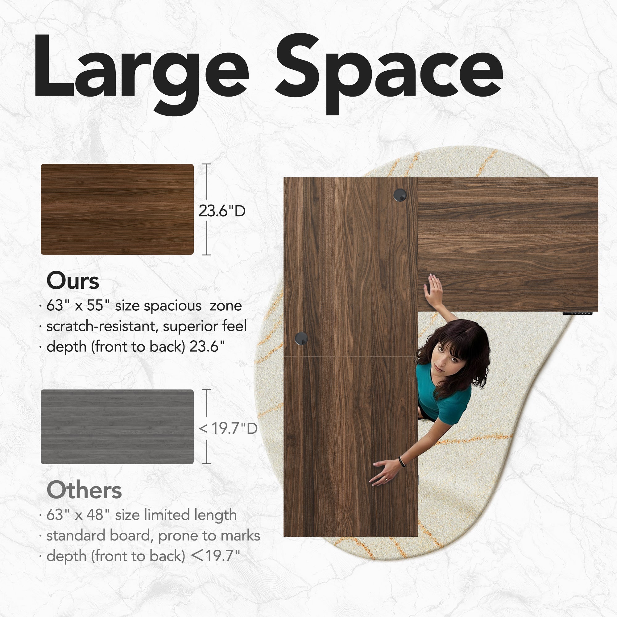 63" Electric L Shaped Standing Desk With 2 Under Desk Drawers & Cabinet - Walnut