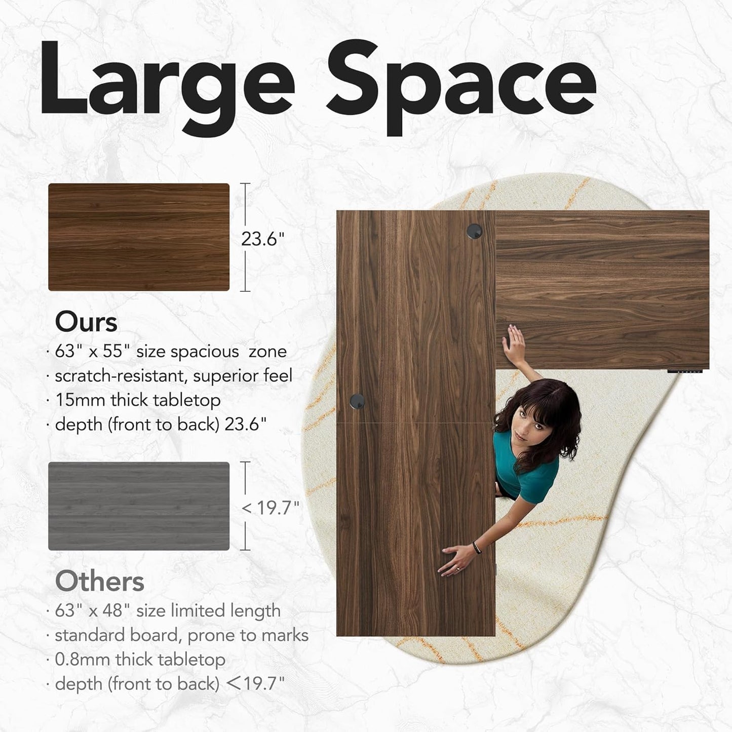 63" Electric L Shaped Standing Desk With 2 Under Desk Drawers - Walnut