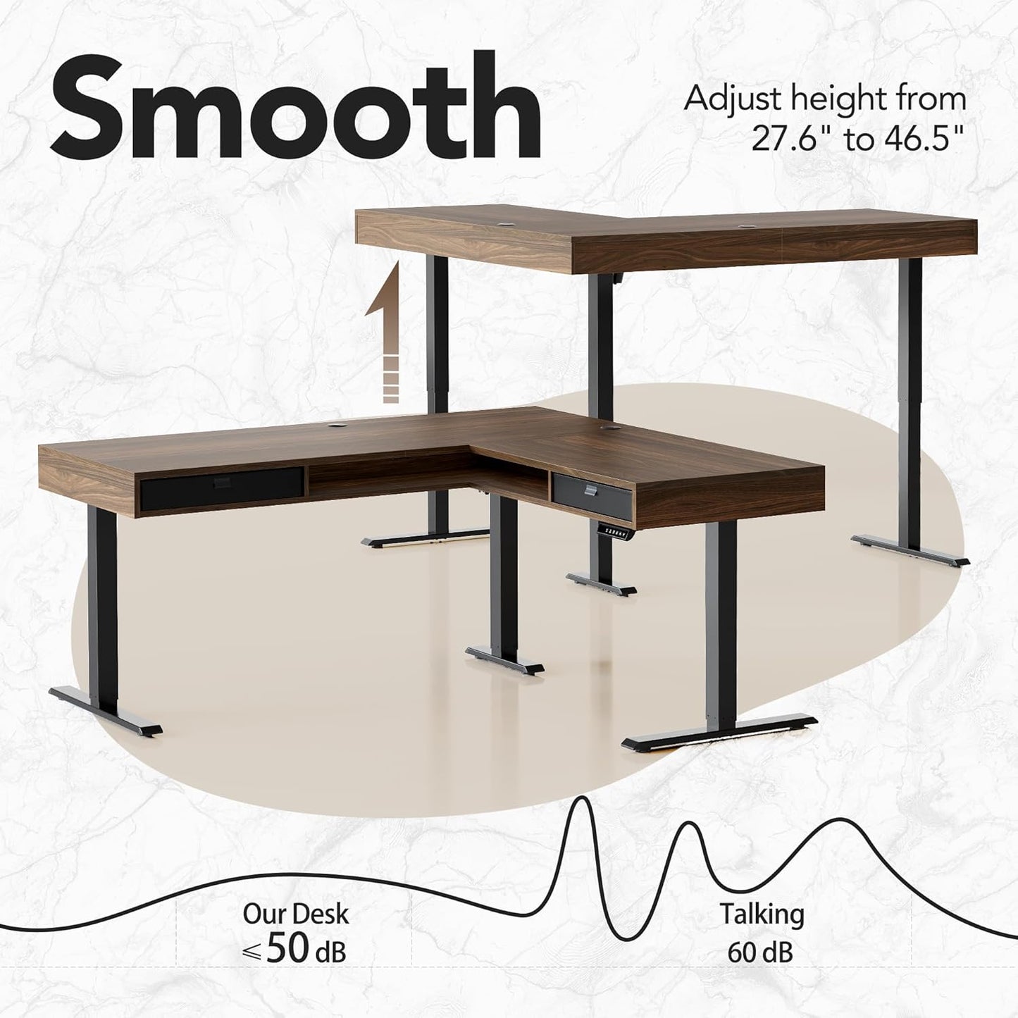 63" Electric L Shaped Standing Desk With 2 Under Desk Drawers - Walnut