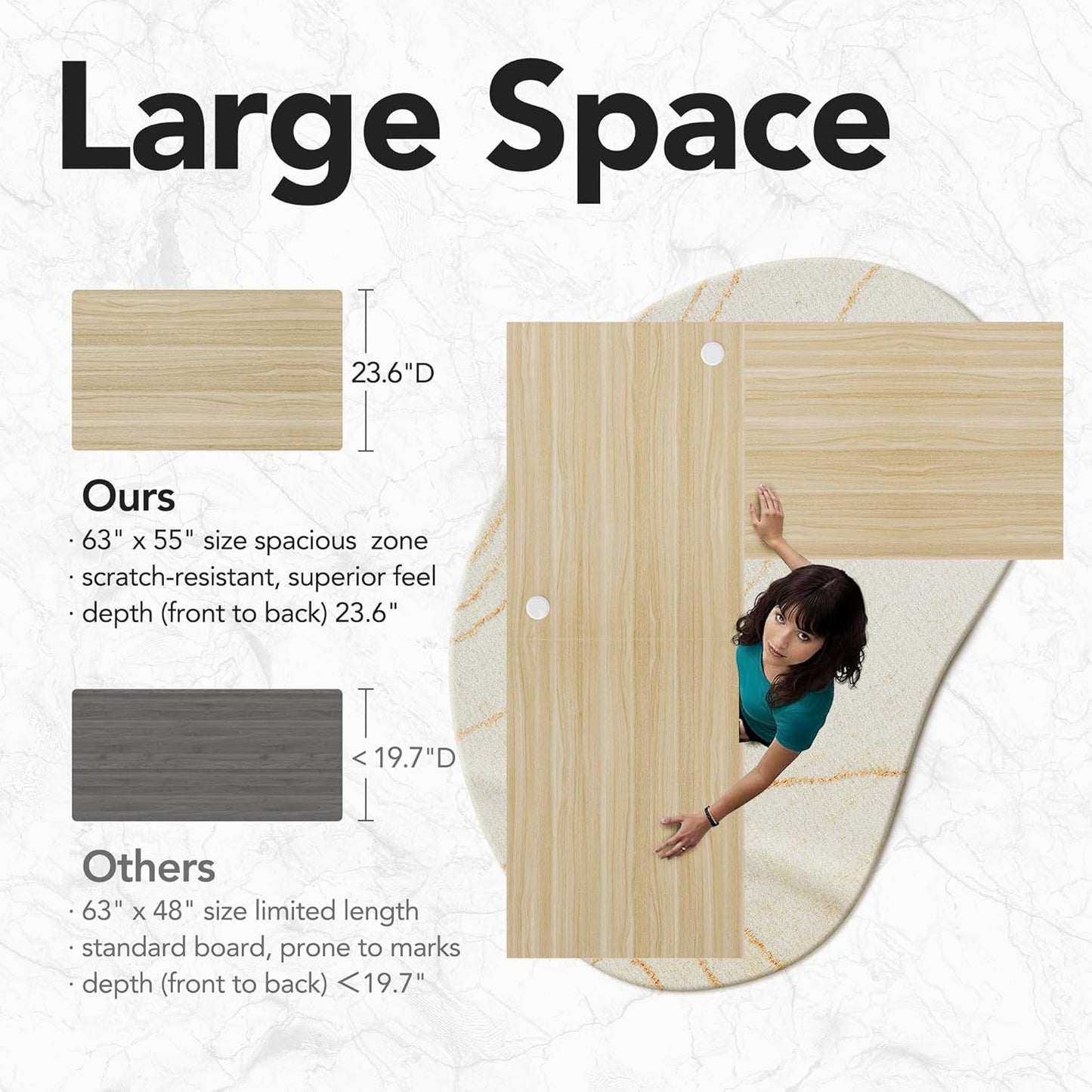 63" Electric L Shaped Standing Desk With 2 Under Desk Drawers - Walnut