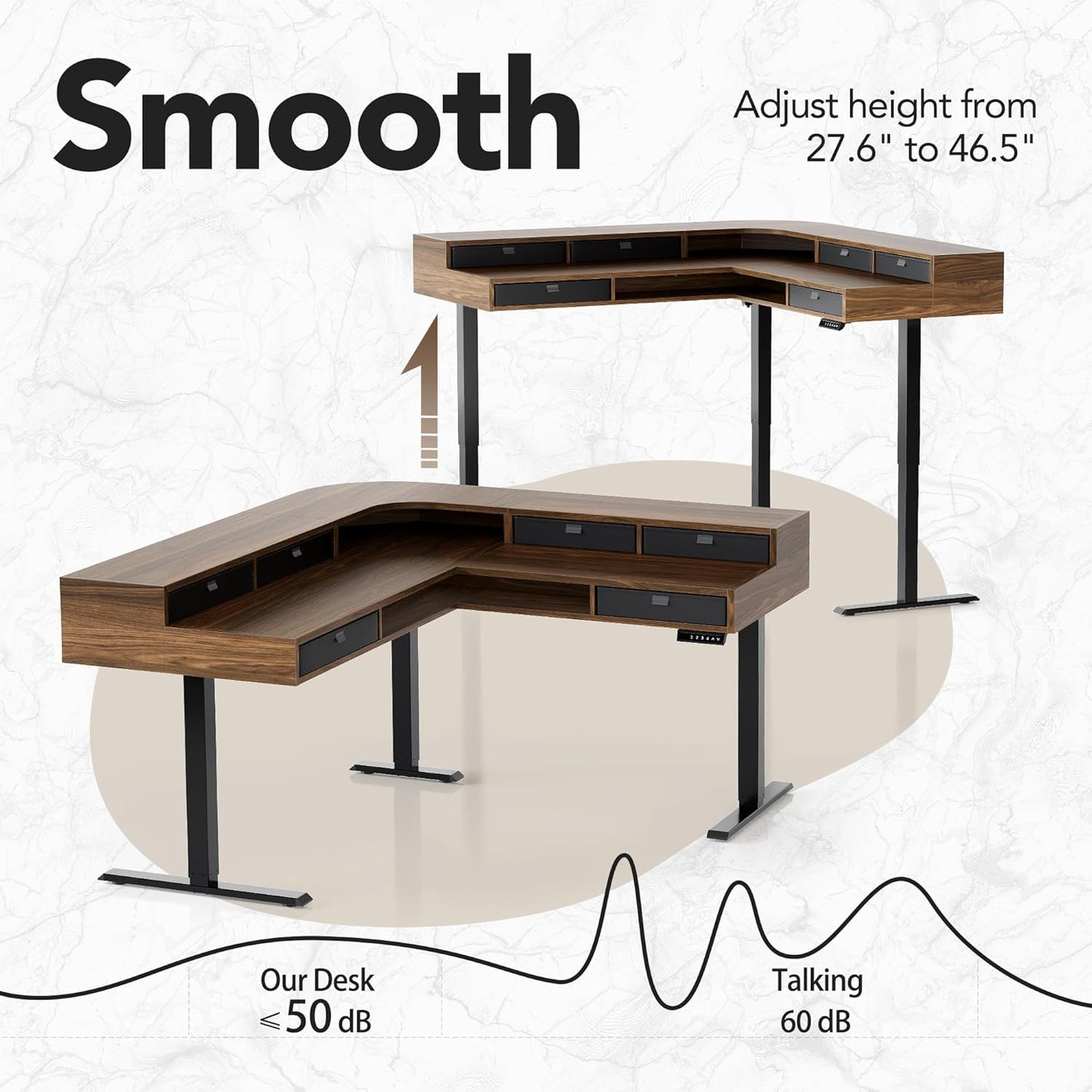 63" Electric L Shaped Standing Desk with 6 Storage Drawers - 