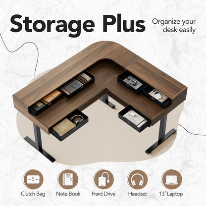 63" Electric L Shaped Standing Desk with 6 Storage Drawers - 