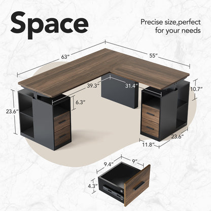 63" L - Shaped Executive Electric Standing Desk - 