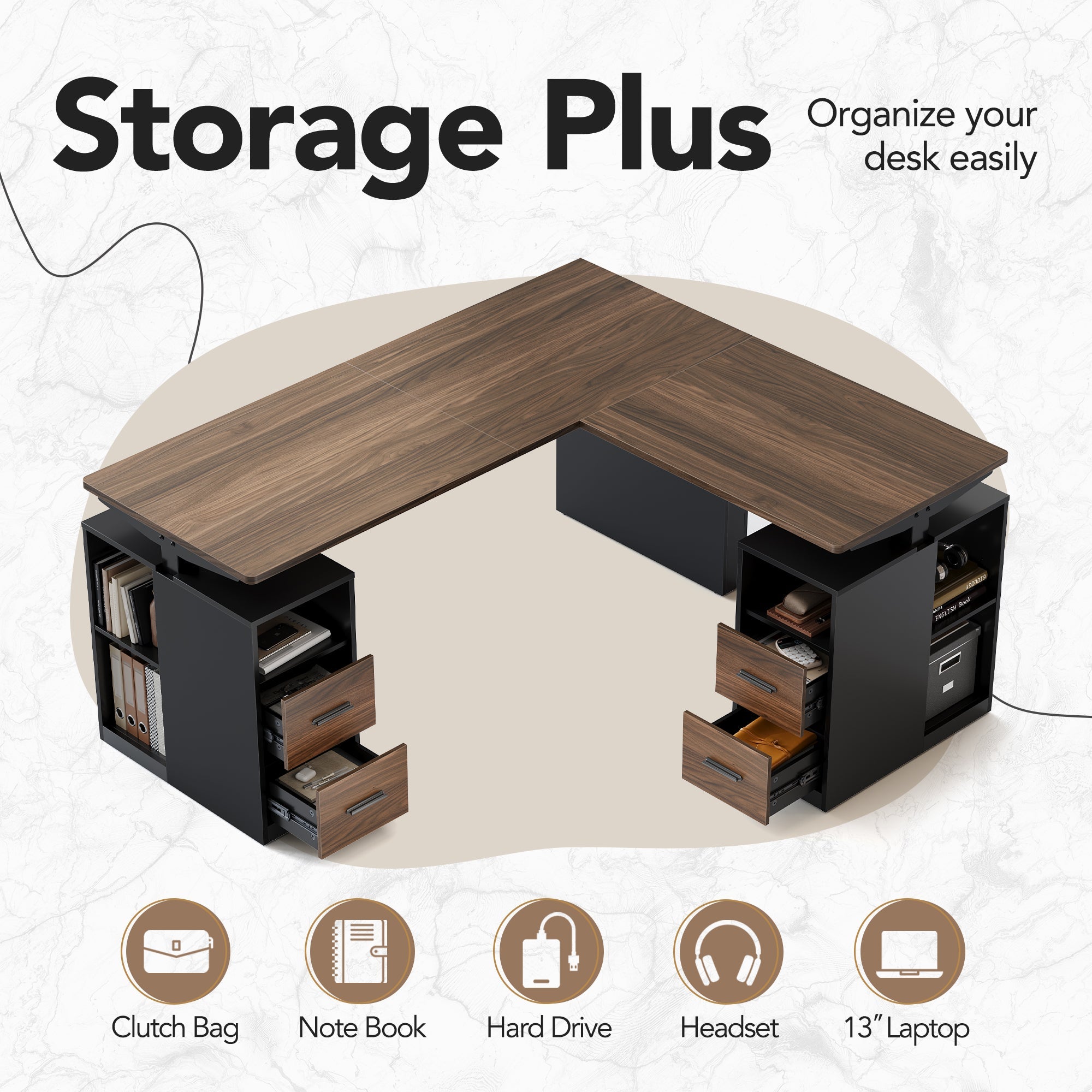 63" L - Shaped Executive Electric Standing Desk - 