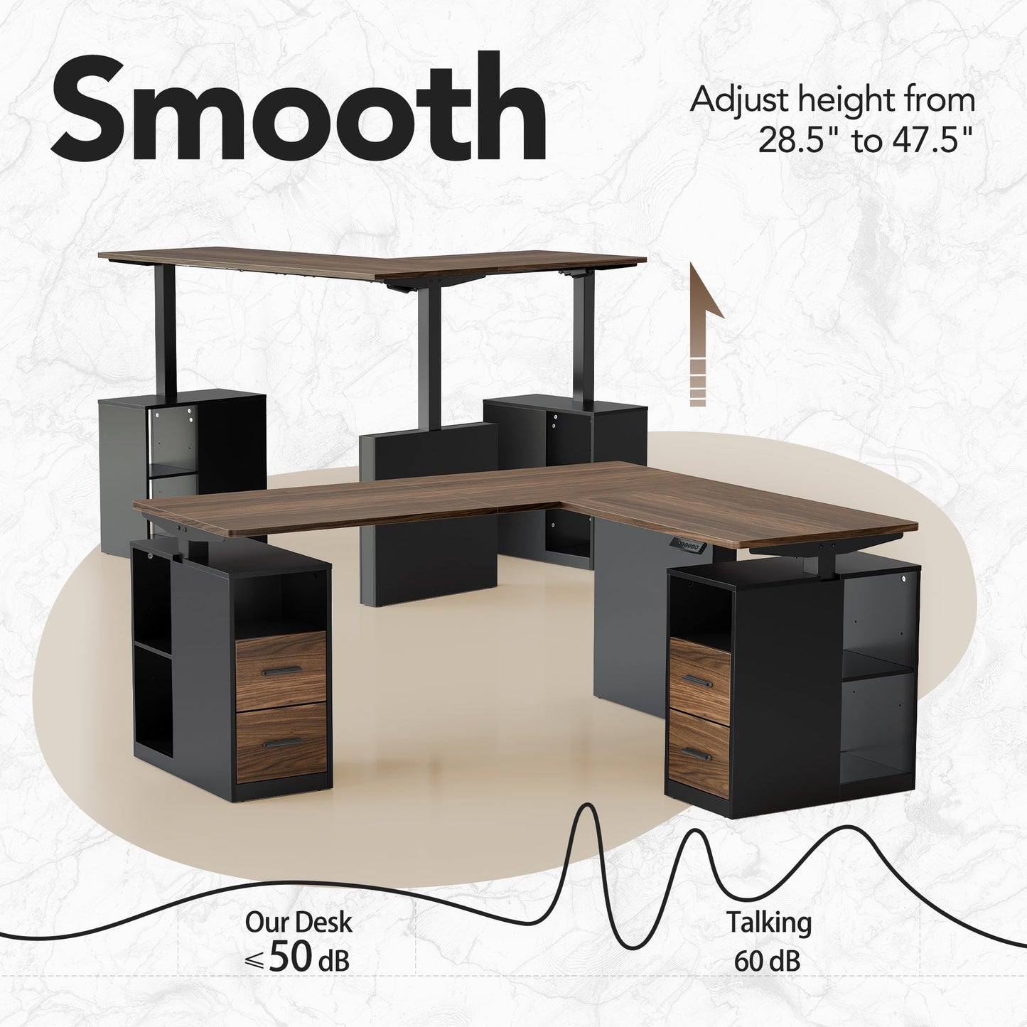 63" L - Shaped Executive Electric Standing Desk - 