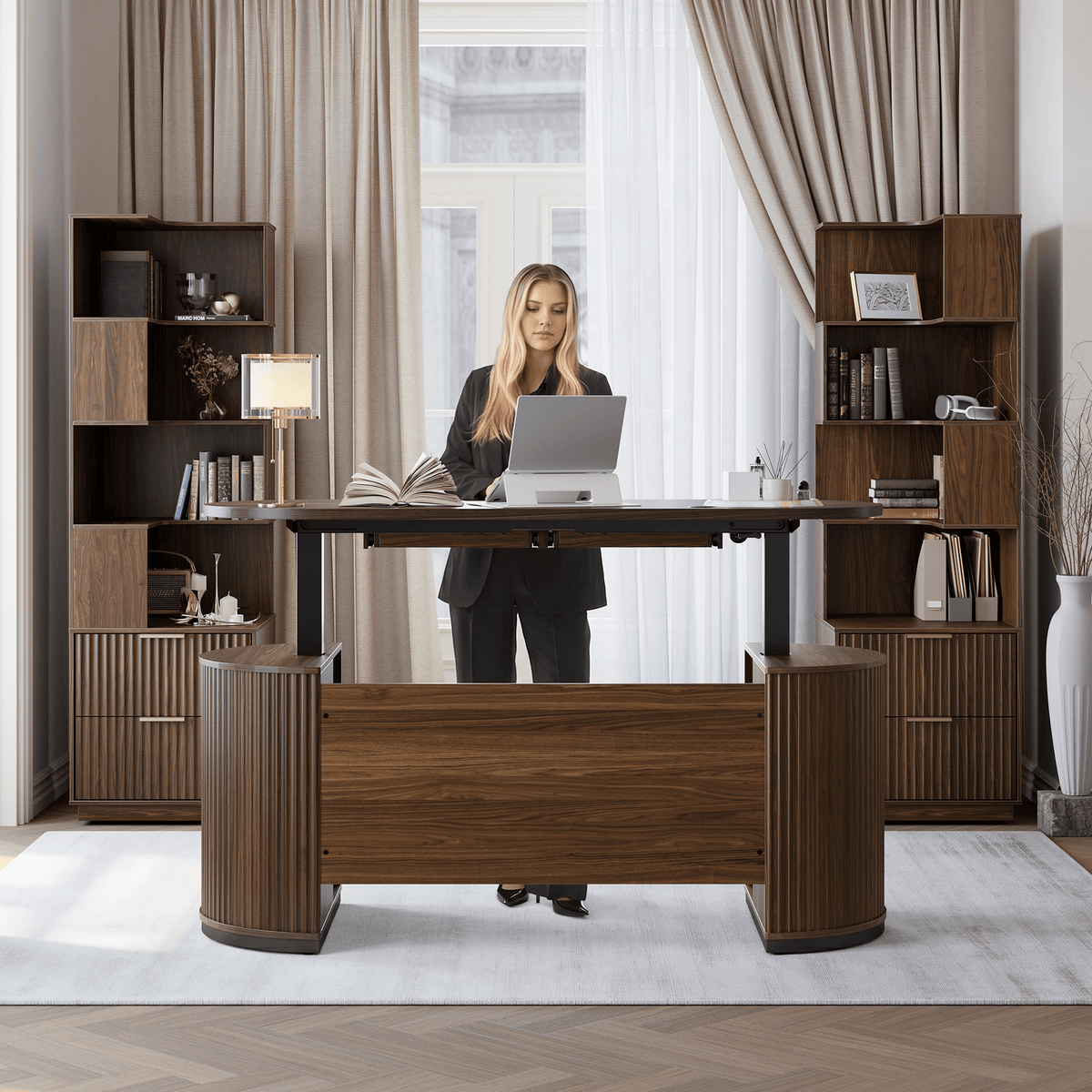 63" Premium Santal Standing Desk - Fluted Black Walnut
