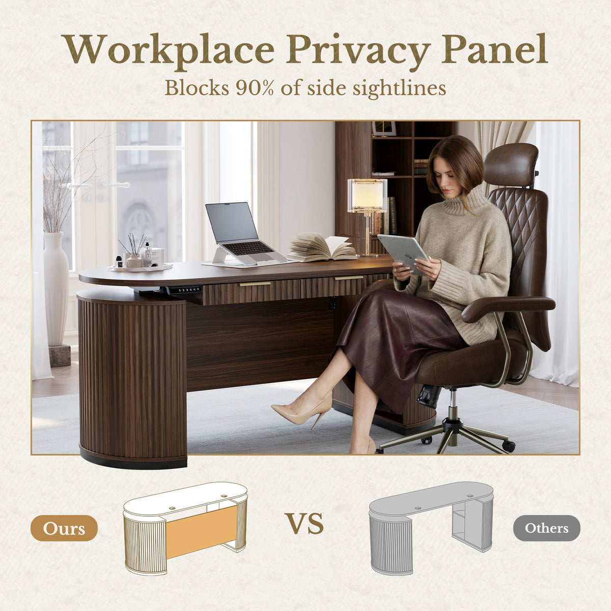 63" Premium Santal Standing Desk - Fluted Black Walnut