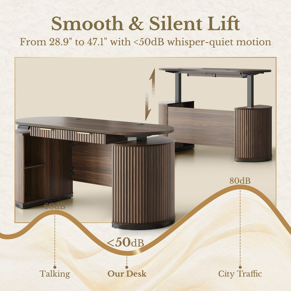 63" Premium Santal Standing Desk - Fluted Black Walnut