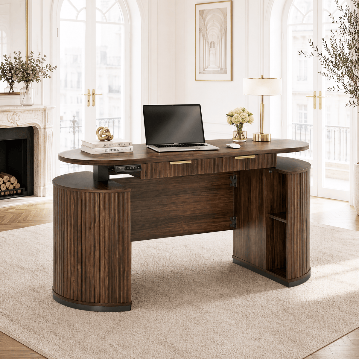63" Premium Santal Standing Desk - Fluted Black Walnut