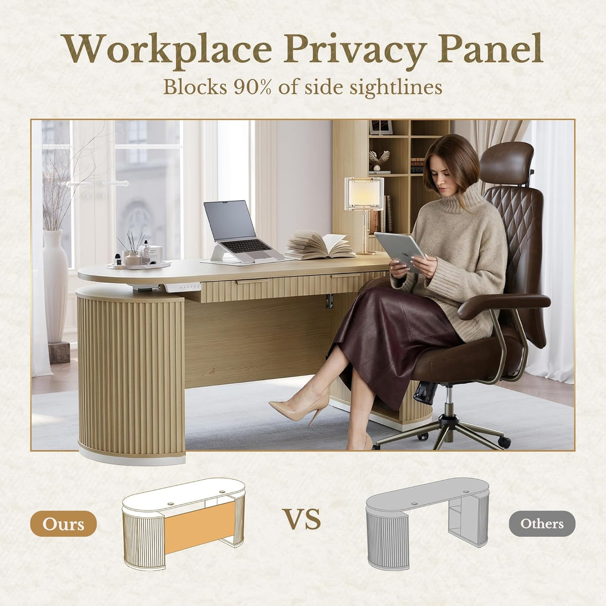 63" Premium Santal Standing Desk - Fluted - Natural Oak