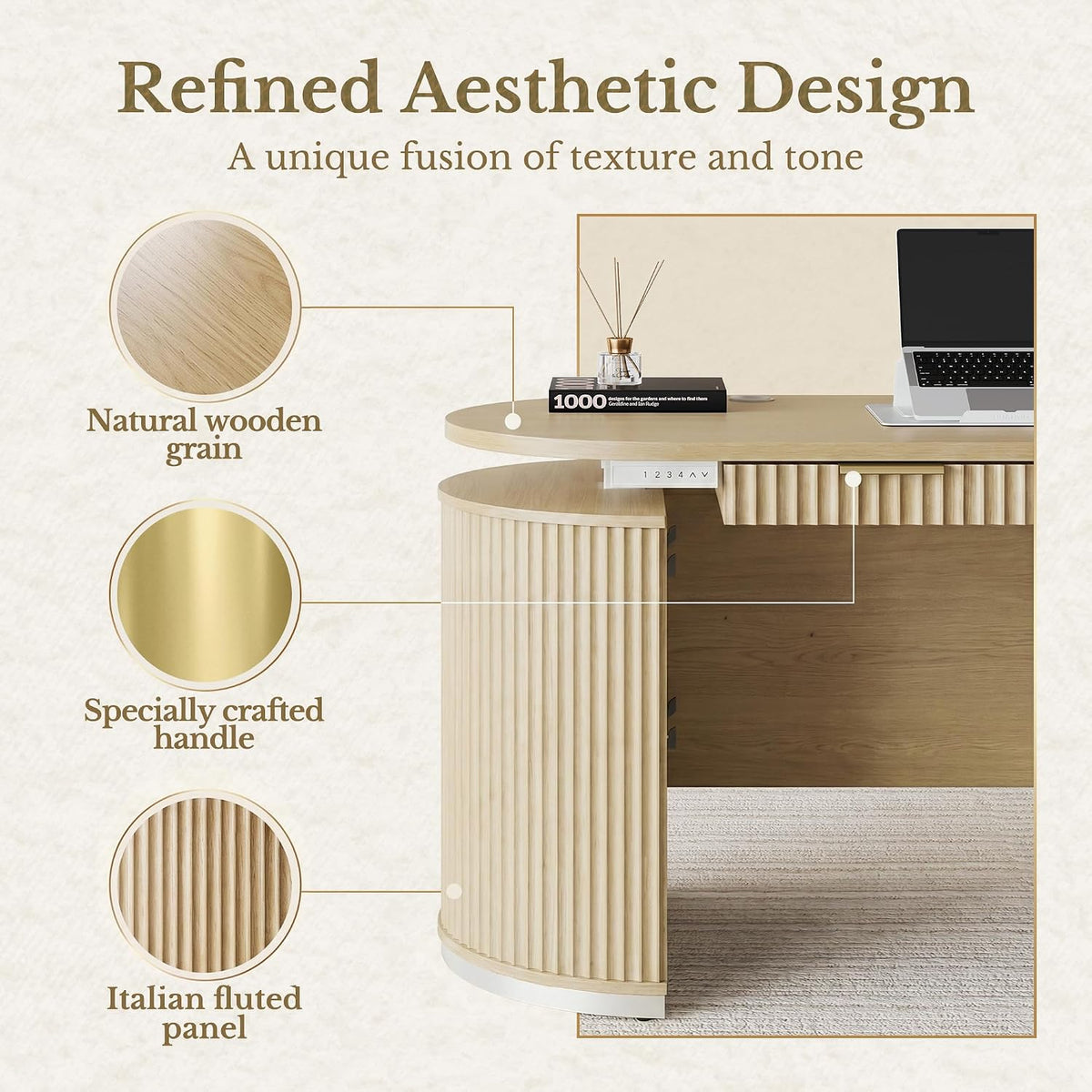 63" Premium Santal Standing Desk - Fluted - Natural Oak