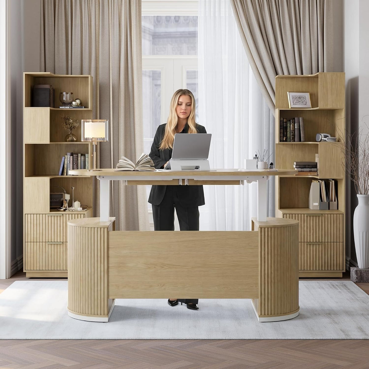 63" Premium Santal Standing Desk - Fluted - Natural Oak