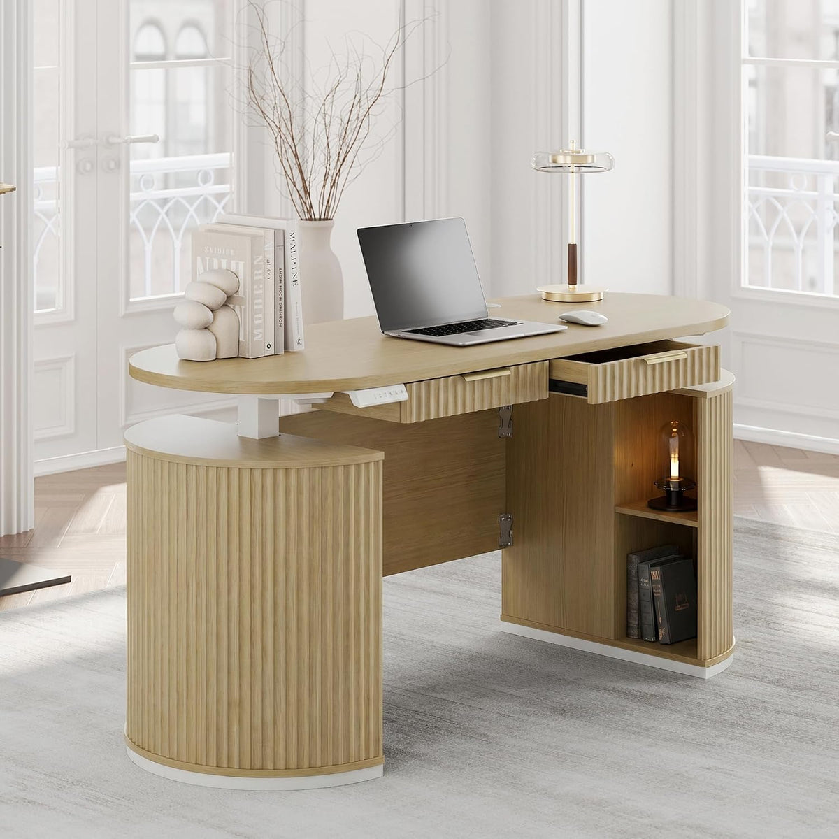 63" Premium Santal Standing Desk - Fluted - Natural Oak