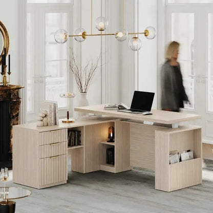 63" Premium Topaz Standing Desk - Fluted Natural Oak