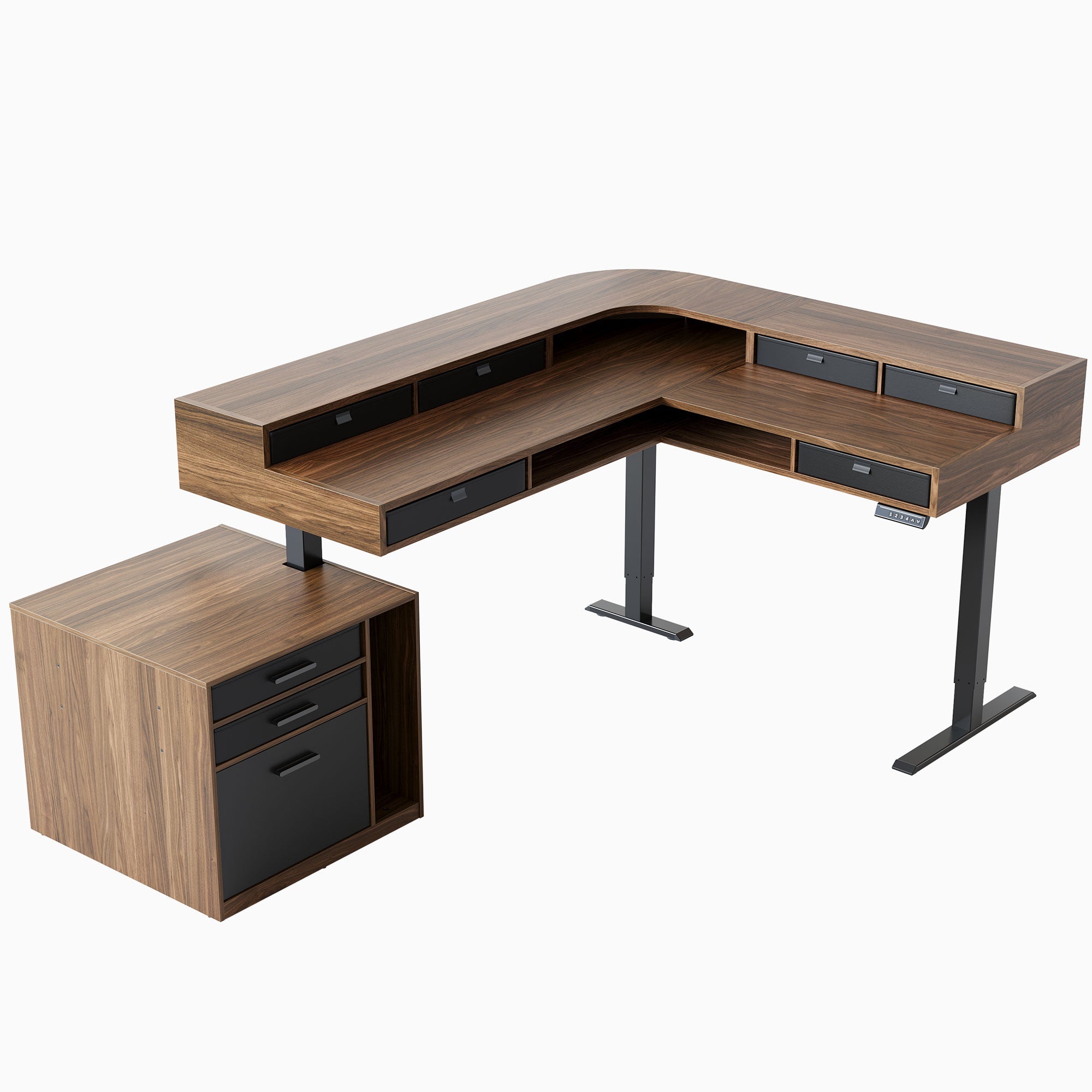 66" Electric L Shaped Standing Desk with 6 Storage Drawers & Cabinet - 