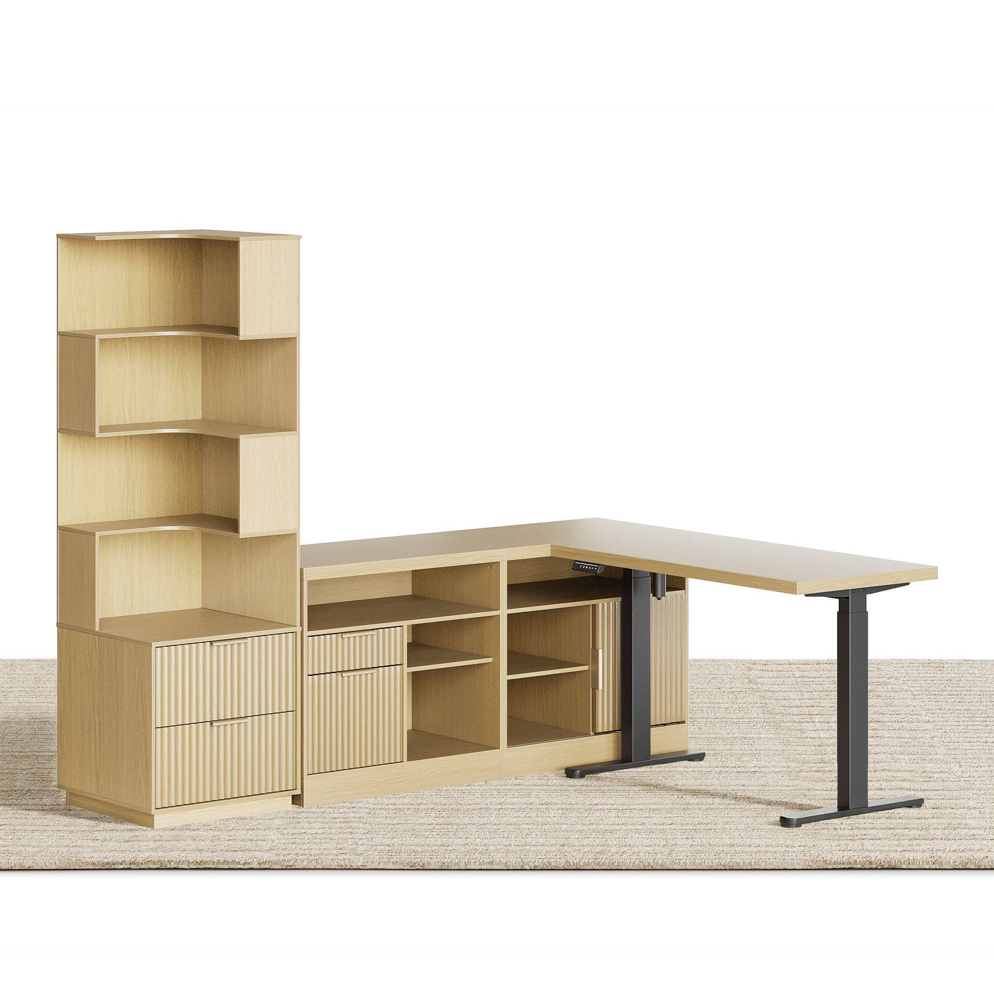 67" Desk + 71" Bookshelf / Fluted - Natural Oak - 