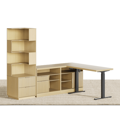 67" Desk + 71" Bookshelf / Fluted - Natural Oak - 