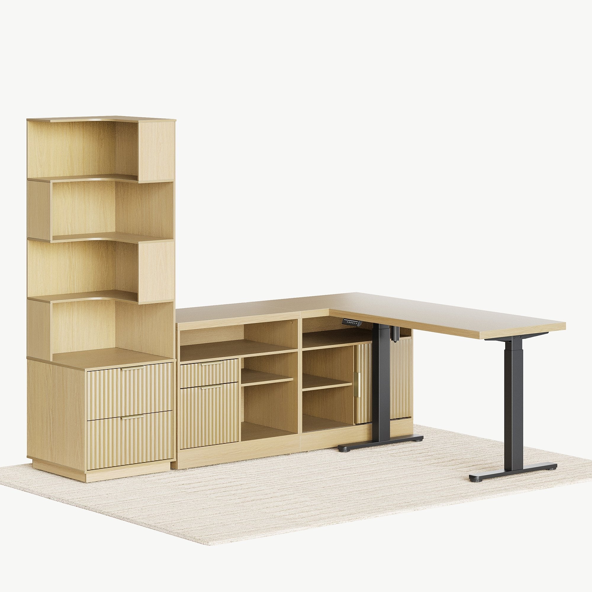 67" Desk + 71" Bookshelf / Fluted - Natural Oak - 