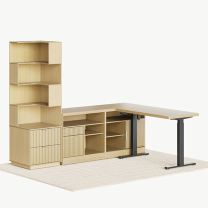 67" Desk + 71" Bookshelf / Fluted - Natural Oak - 