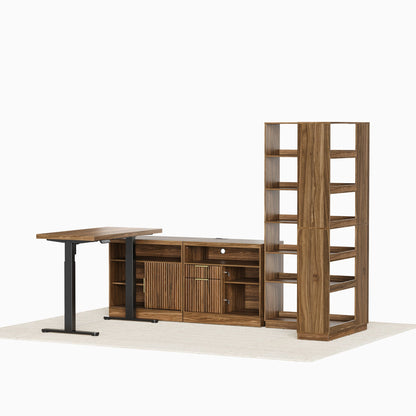 67'' Desk + 73'' Corner Bookshelf/ Fluted - Dark Walnut - 