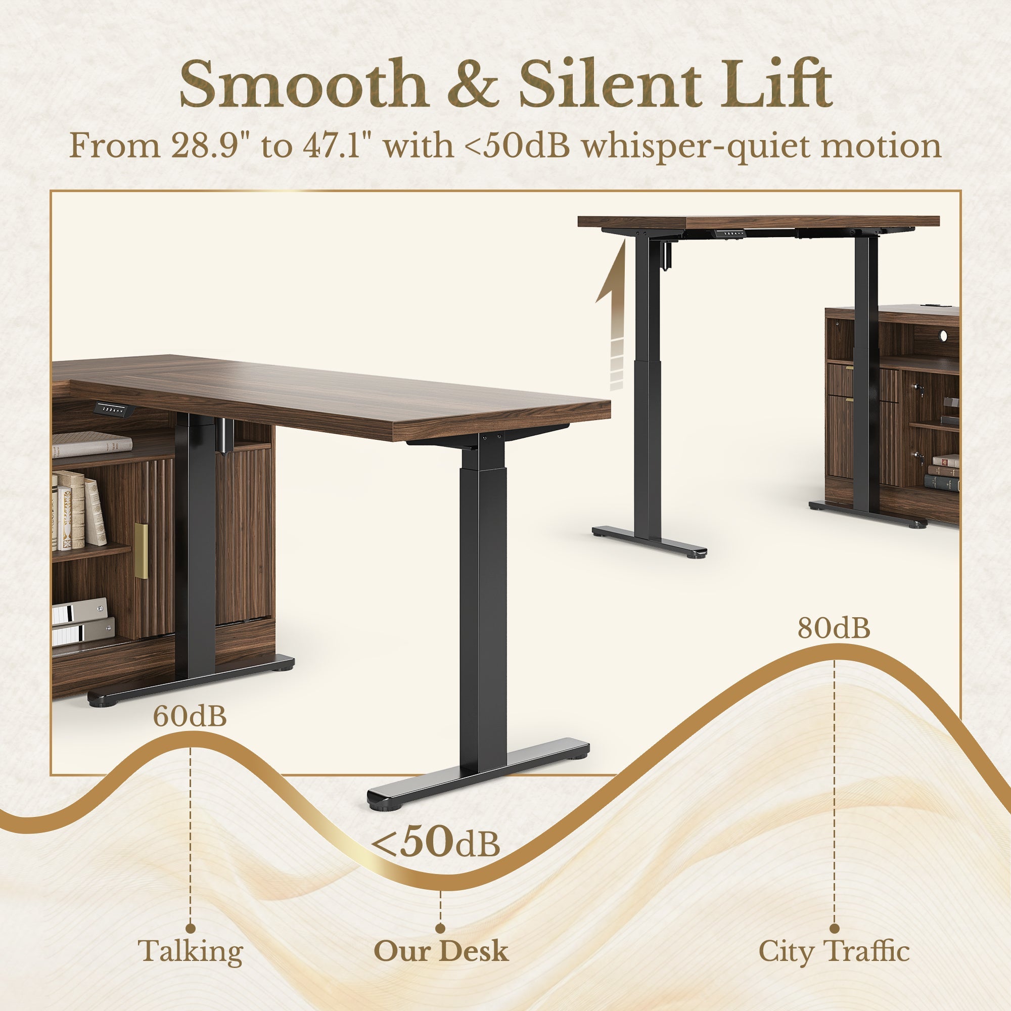 67'' Desk + 73'' Corner Bookshelf/ Fluted - Dark Walnut - 